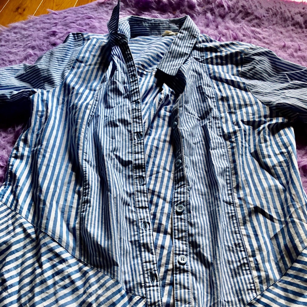 Blue and white striped button down shirt !